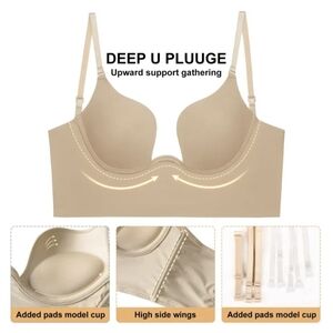 Seamless Nude Deep U Plunge Support Bra - Women Intimates & Sleepwear
